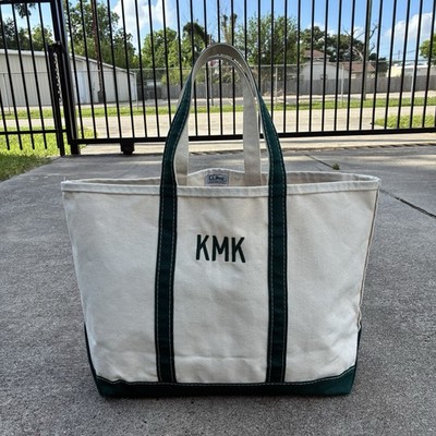 Vtg Large Size Boat And Tote L L Bean 2 Line Green Label 1980 s Stiff Canvas