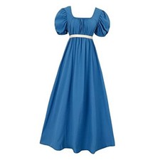 HEQU Regency Dresses for Women with Satin Sash Ruffled Puff Medium Royal Blue