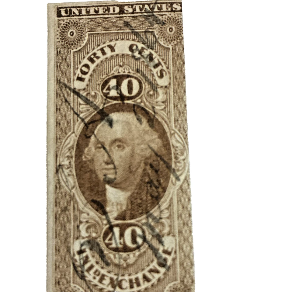 US Revenue Stamp R53a Inland Exchange 40 Cnt Imperf Cancel 1864 Washington - Image 3 of 4