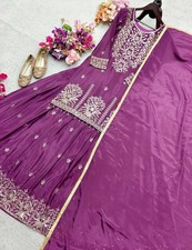 Purple Chinon Silk Lehenga Choli Set Embroidered Sequins Wedding Outfit