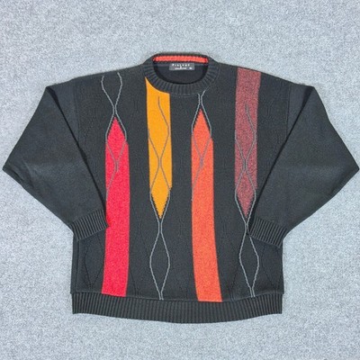 Protege Collection Mens XL Vintage 90s Abstract Geometric Knit Sweater Black USA