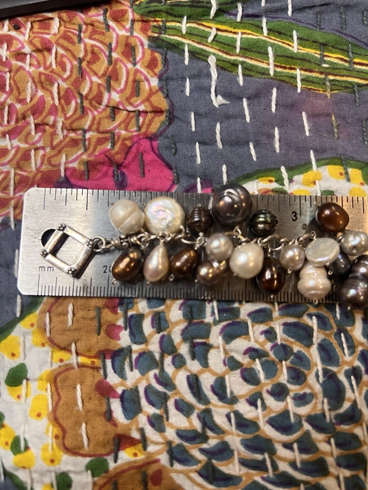 Freshwater Multicolor Pearl Cha-Cha Bracelet With Sterling Silver Sz 7.5in - Image 3 of 4