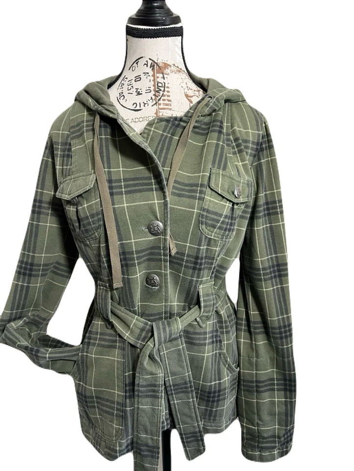 Chaqueta forrada con capucha a cuadros verde oliva talla L autoestima para niñas adolescentes Foto 2 de 4