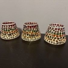 Vintage 1960’s Mosaic Tile Stained Glass Fairy Lamp Shades 5” X3.5” Lot Of 3