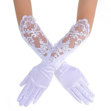 Long Finger Satin Bride Wedding Gloves White Lace Elbow Length Bridal Gloves ...