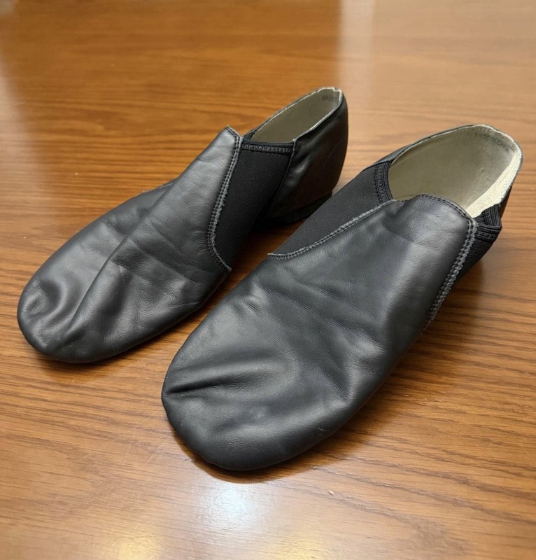 Black Leather Jazz Dance Shoes Adult Size 10.5 Split Sole Slip-On
