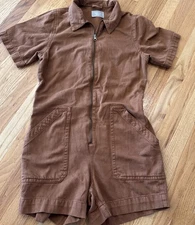 Everlane The Denim Short Coverall Size 10 Utilitarian Rust Utility