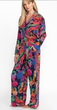 NWT Johnny Was Women XL JACLYN Long Pajama 2-pc. Set 100 Silk Multi 298