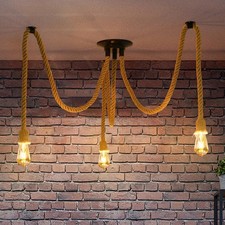 ANWIO Vintage Rope Pendant Light Fitting Industrial Ceiling Lamp Fixture 3 Light