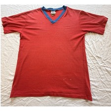 Vintage Valiant Striped V-Neck T-Shirt Mens Large Red Blue 50/50 Made in USA