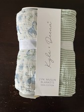 Kyle  Deena Muslin Swaddle Blankets 2 Pack NWT Cotton Baby Green Dino