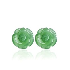 Green Natural Jade Rose Earrings Ear Stud 925 Silver Real Jewelry