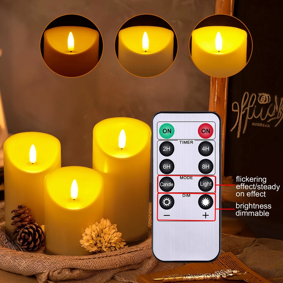 Juego de 3 velas de pilar recargables parpadeantes sin llama con control remoto y temporizador Foto 4 de 4