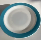 PYREX Vintage USA Platter Plate 12.25” Round Blue Trim Borosilicate Glass