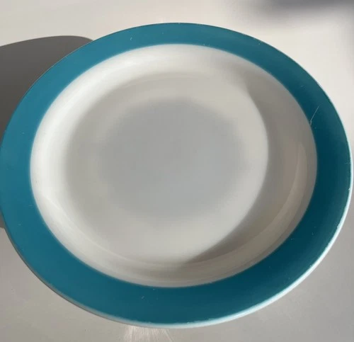 PYREX Vintage USA Platter Plate 12.25” Round Blue Trim Borosilicate Glass