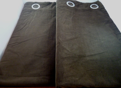 2 IKEA Sanela WILJ Dark Brown Cotton Velvet Grommet Curtains Panels Drapes 54x96