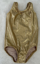 Shiny Gold Glitter Star Foil Gymnastics Holiday Dance Leotard Child M Girls 7-8