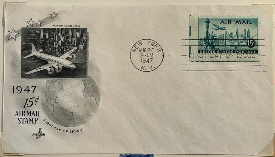 1947 US 5c, 10c, 15c, & 25c Airmail Postage Stamp (#C33-C36) First Day Covers - Image 3 of 4