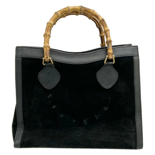 GUCCI Bamboo Handbag Leather Black