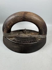Antique Cast Iron Sad Iron 7” Wood Handle Primitive Rustic c.1900