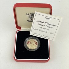 1998 UK Silver Proof Piedfort £1 One Pound Coin Royal Arms