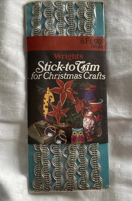 Vtg Wrights Stick-To-Trim 6ft Silver Metallic Decorating Self Adhesive Trim New