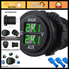 Led Digital Double Voltmeter - Round Panel Voltage Monitor For Car Rv Truck D