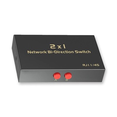 RJ45 Network Switch Selector 2 in 1 Out or 1 2 Out, 112mmX69mmX24mm, Black