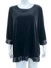 Chicos Travelers Top Womens 3 XL Black Velvet Sequins Tunic Whimsigoth Holiday