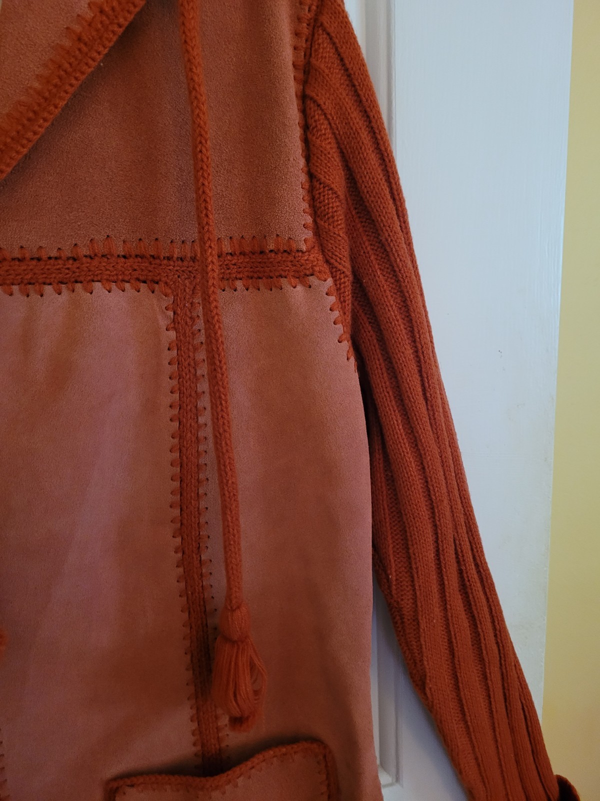 SUEDE LEATHER PATCHWORK KNITTED HOODED SWEATER JA… - image 9