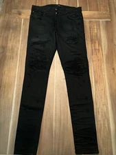 Amiri Size 36 All Black Men Black Patch Denim Pants