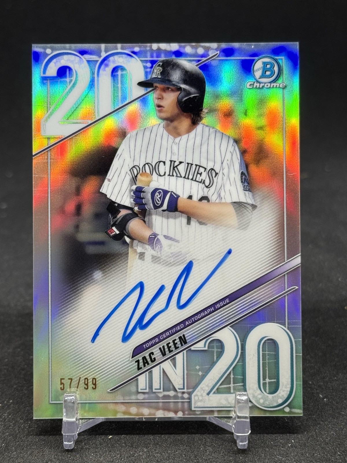 2020 Bowman Chrome Zac Veen Auto /99 "20 in '20" #20IN20A-ZC Colorado Rockies
