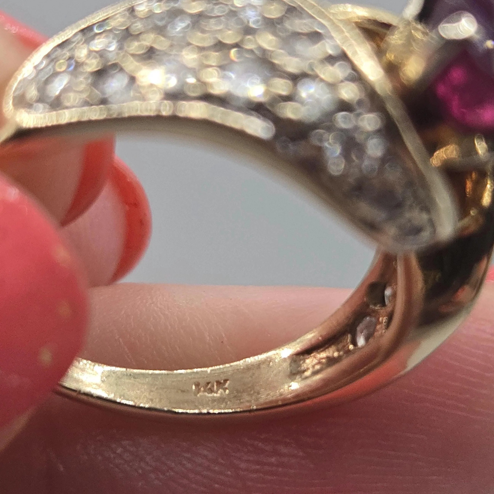 Solid 14K Yellow Gold Ruby Ring with 24 Diamond A… - image 12