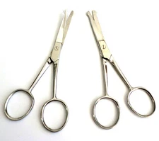 2pc 4.5" Straight & Curved Mustache Nose Ear Beard Hair Remover Scissors Trimmer