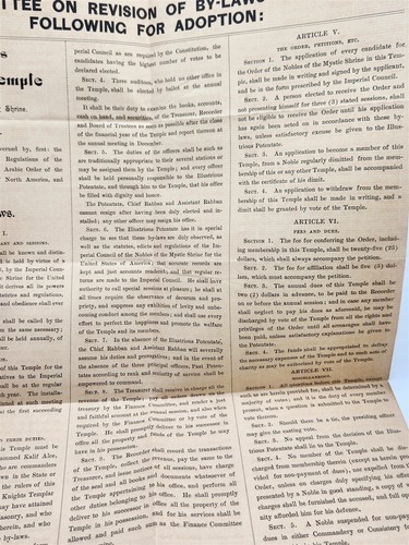 Shriners Broadside By-Laws Revision for Aleppo Temple Boston 1890's C5 - Picture 4 of 5