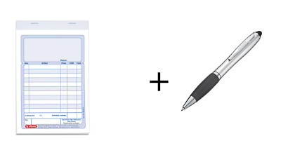 Kassenblock / A6 / 2x 50 Blatt + Touchpen Kugelschreiber mit Gravur