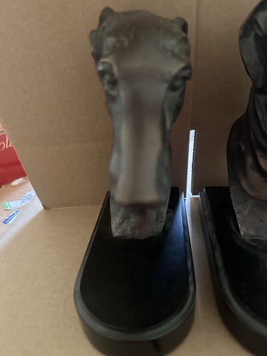 fine pair Bronze Greyhound Bust Bookend with Patina 8-1/2" TALL - Picture 10 of 11