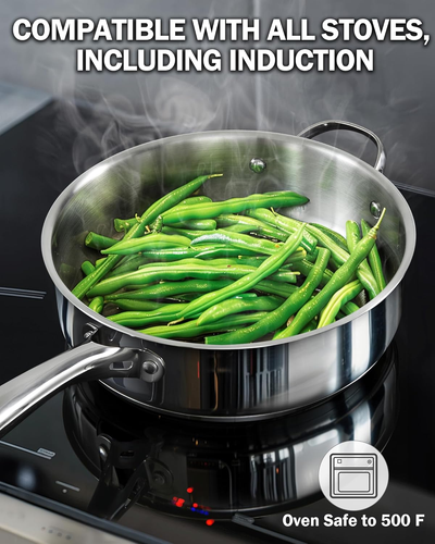 Classic Stainless Steel Saute Pan 11-Inch, 5 Quart Induction Cookware Deep Fryi - Picture 4 of 12