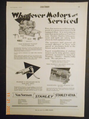 1929 Van Norman Machine Tool CO AD Sanley Stanley-Atha mechanic kit aviation