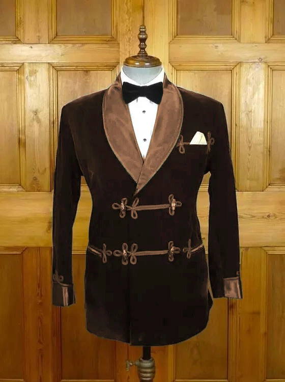 Chaqueta para Fumar Para Hombre Bata de Noche Terciopelo con Cinturón Blazer Baile de graduación Fiesta Esmoquin Foto 3 de 4