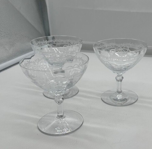 Set of 3 Clear Fostoria June Low Sherbets Etched Vintage Cups Glasses - Picture 3 of 4