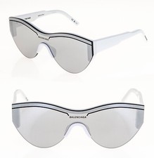 BALENCIAGA SKI 0004 White Silver Mirrored Mask Fashion Sunglasses BB0004S 005