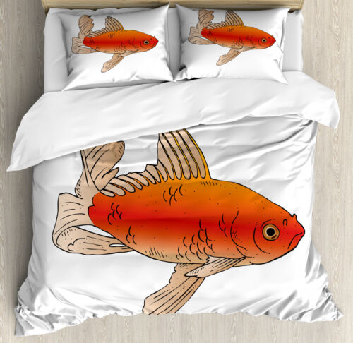 Goldfisch Bettwäsche Set Tinten-Zeichnung Cartoon-Stil - Bild 1 von 8