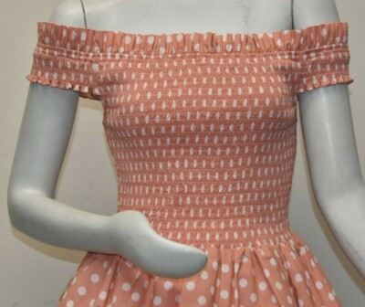 $370 NEW Caroline Constas LILY Off Shoulder Smocked Mini Dress Polka Dot  Nude S | eBay