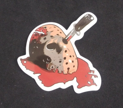 Jason Voorhees Mask Laying In Blood With Dagger Sticker 2.5'' x 2.25'' (D)