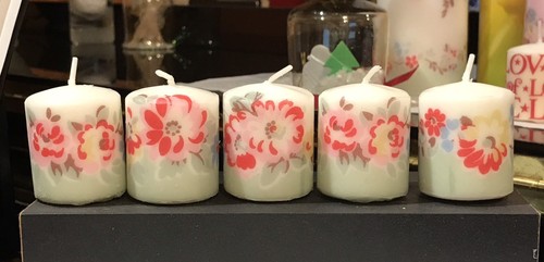 CATH KIDSTON BLEACHED FLOWERS Green Design HAND DECORATED VOTIVE CANDLE SET OF 5 - Picture 2 of 7