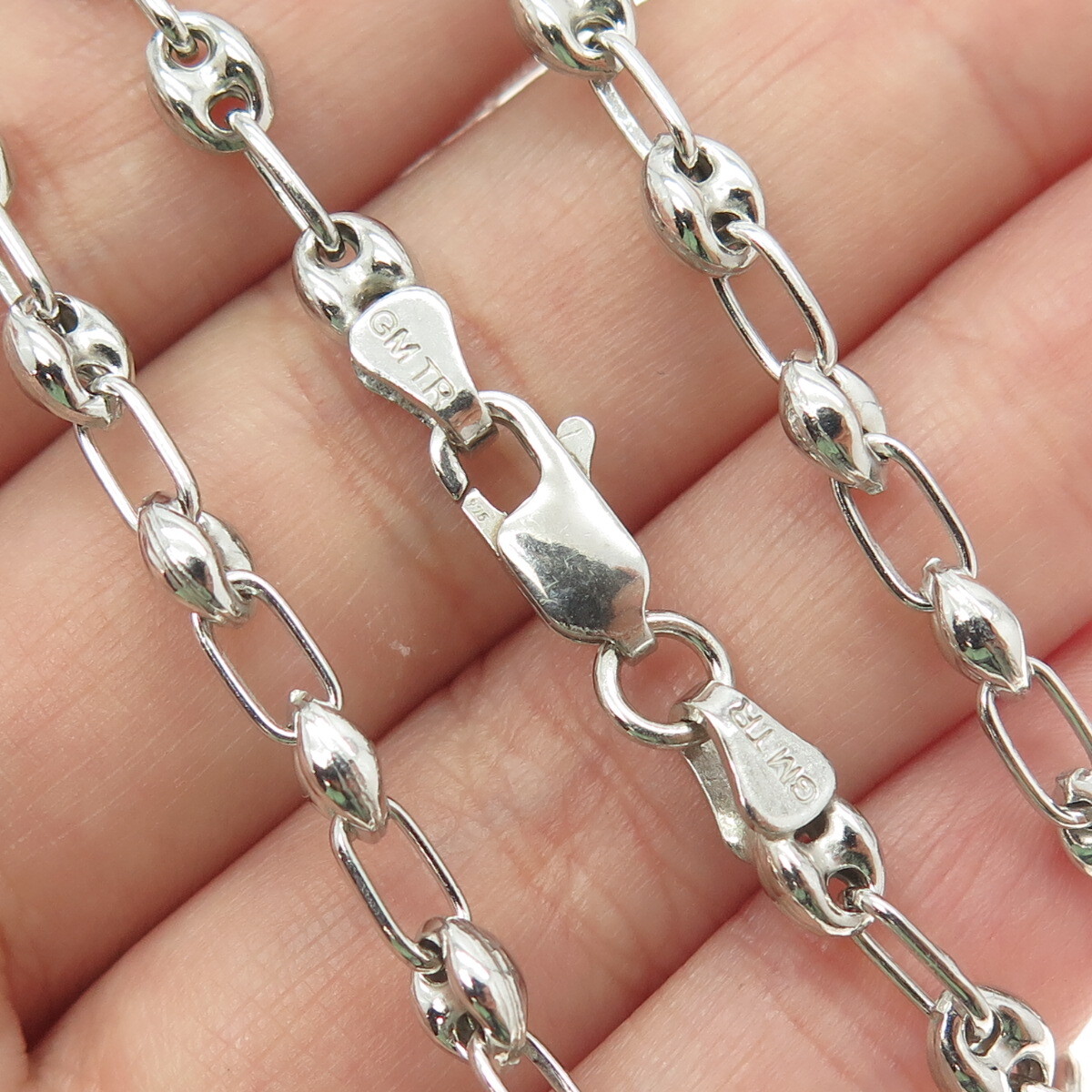 925 Sterling Silver Anchor Mariner Oval Chain Necklace 18