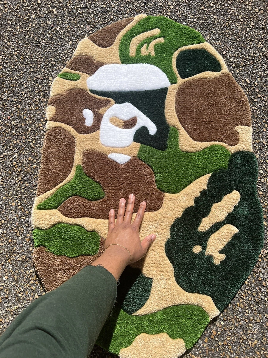 Camo Rug Tufted A Bathing Ape Head Green Brown Cream Off White