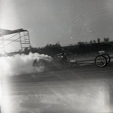 Front Engine Dragster Smoking Burnout - Vintage Drag Racing Negative