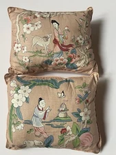 WOW! Pair VINTAGE Asian Chinese Inspired Decorative PILLOWS RARE Flowers